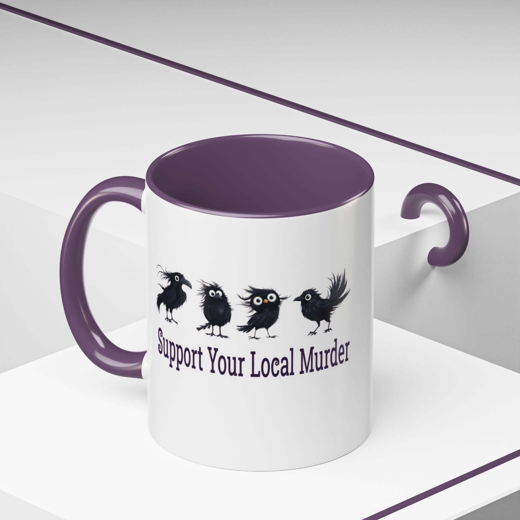 Local Murder Accent Coffee Mug — Cute Crow Flock "Not A Real Murder" Illustration