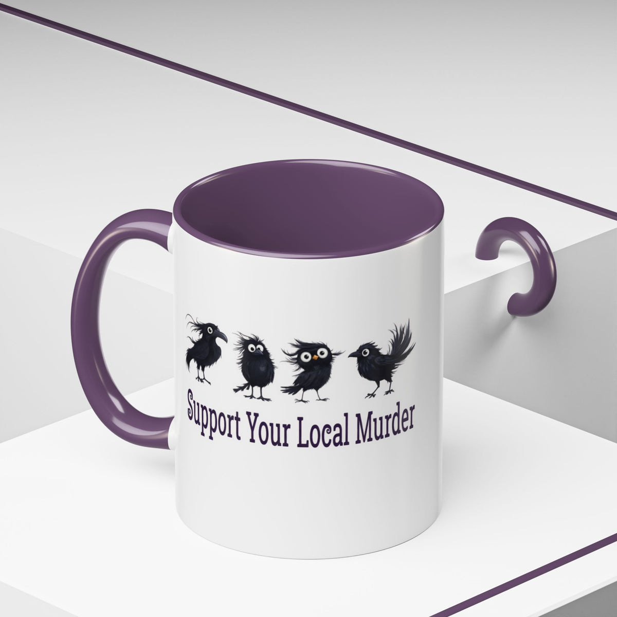 Local Murder Accent Coffee Mug — Cute Crow Flock "Not A Real Murder" Illustration Printify
