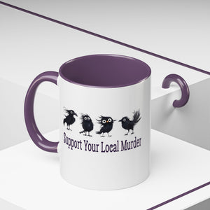 Local Murder Accent Coffee Mug — Cute Crow Flock "Not A Real Murder" Illustration Printify