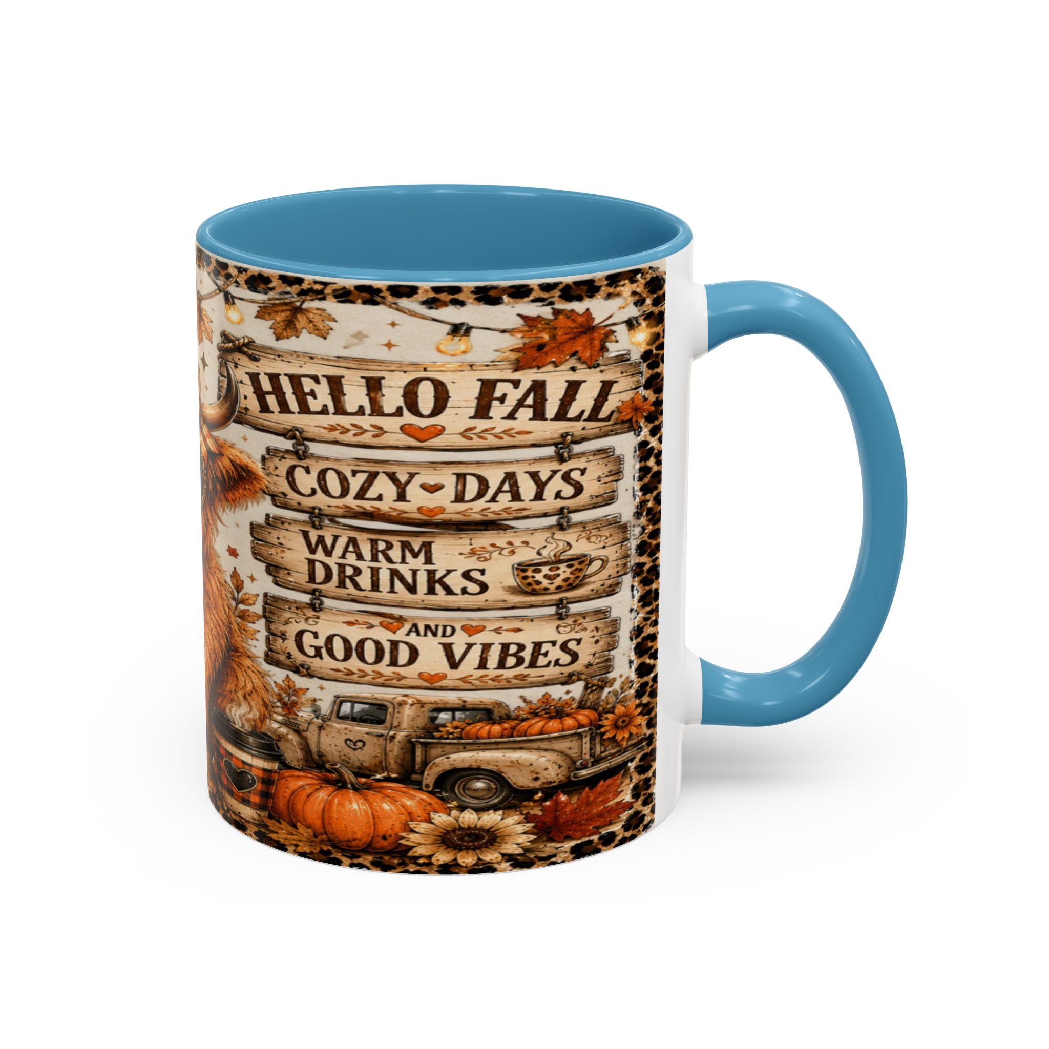 Hello Fall Accent Coffee Mug — Cozy Days, Warm Drinks & Good Vibes Autumn Mug