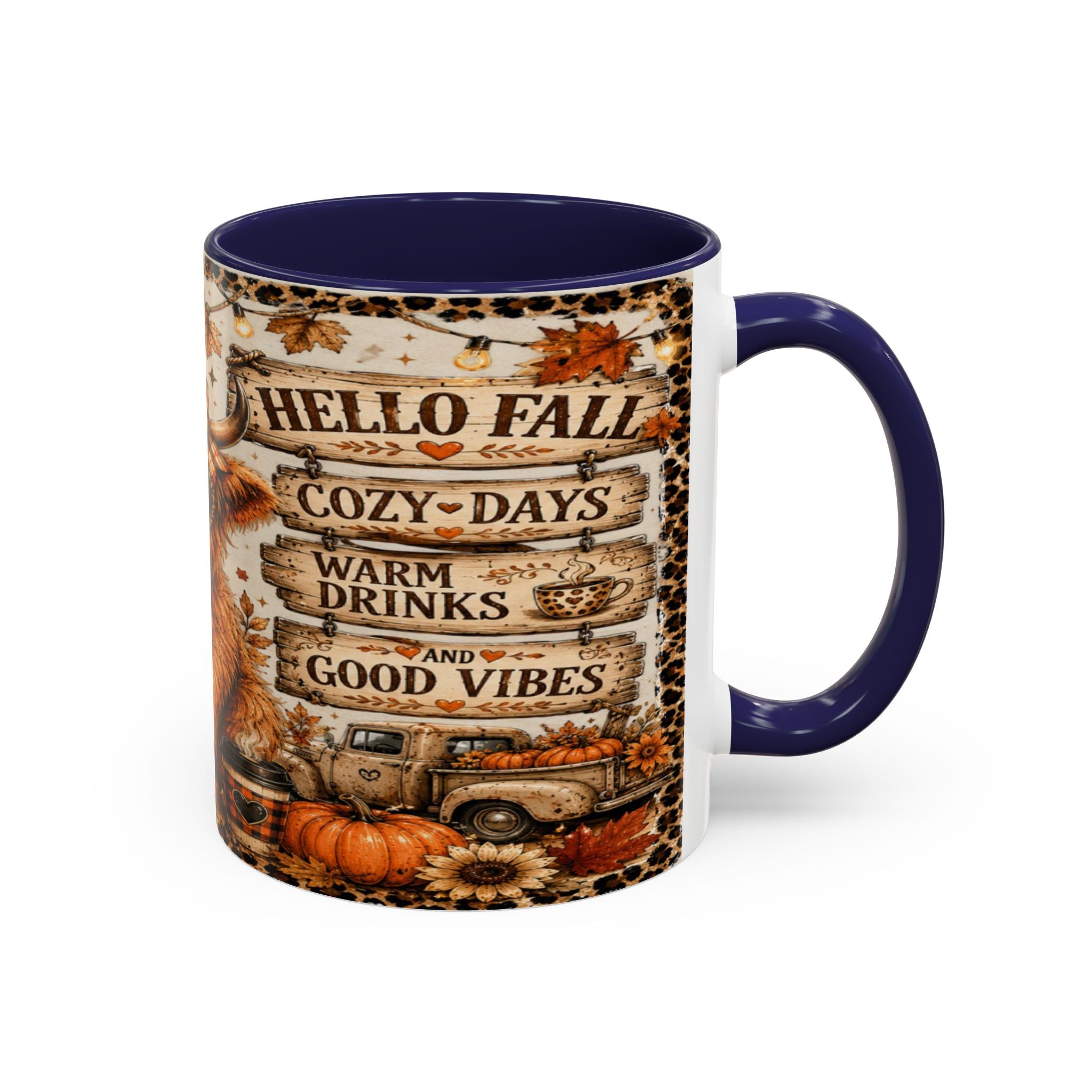 Hello Fall Accent Coffee Mug — Cozy Days, Warm Drinks & Good Vibes Autumn Mug