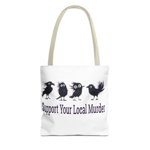 Local Murder Crow Tote Bag — Cute Gothic Raven Illustration Tote for Halloween & Everyday Printify