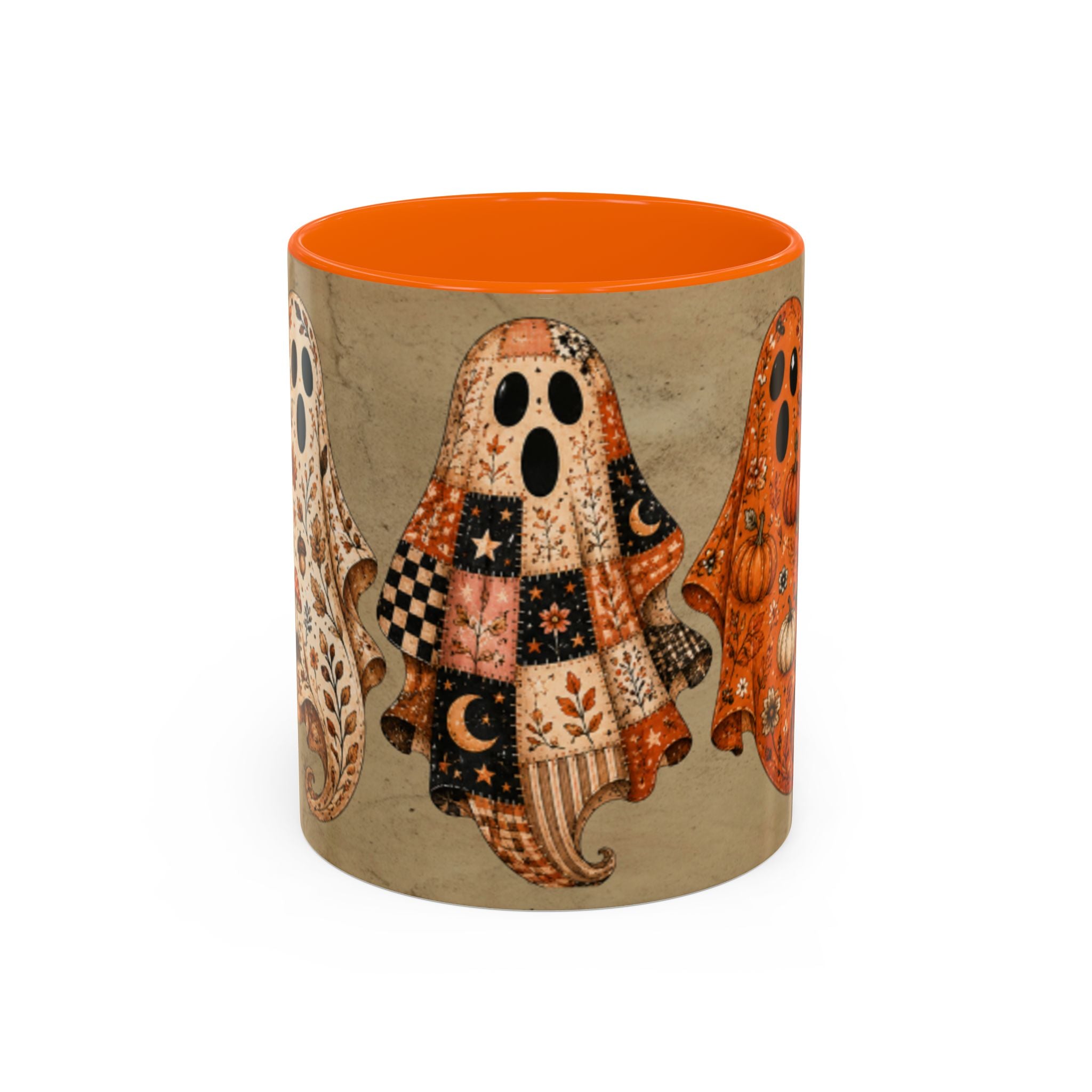 Preppy Ghost Halloween Patchwork Ghost Coffee Mug — Spooky Vintage Accent Ceramic Mug (11/15oz)