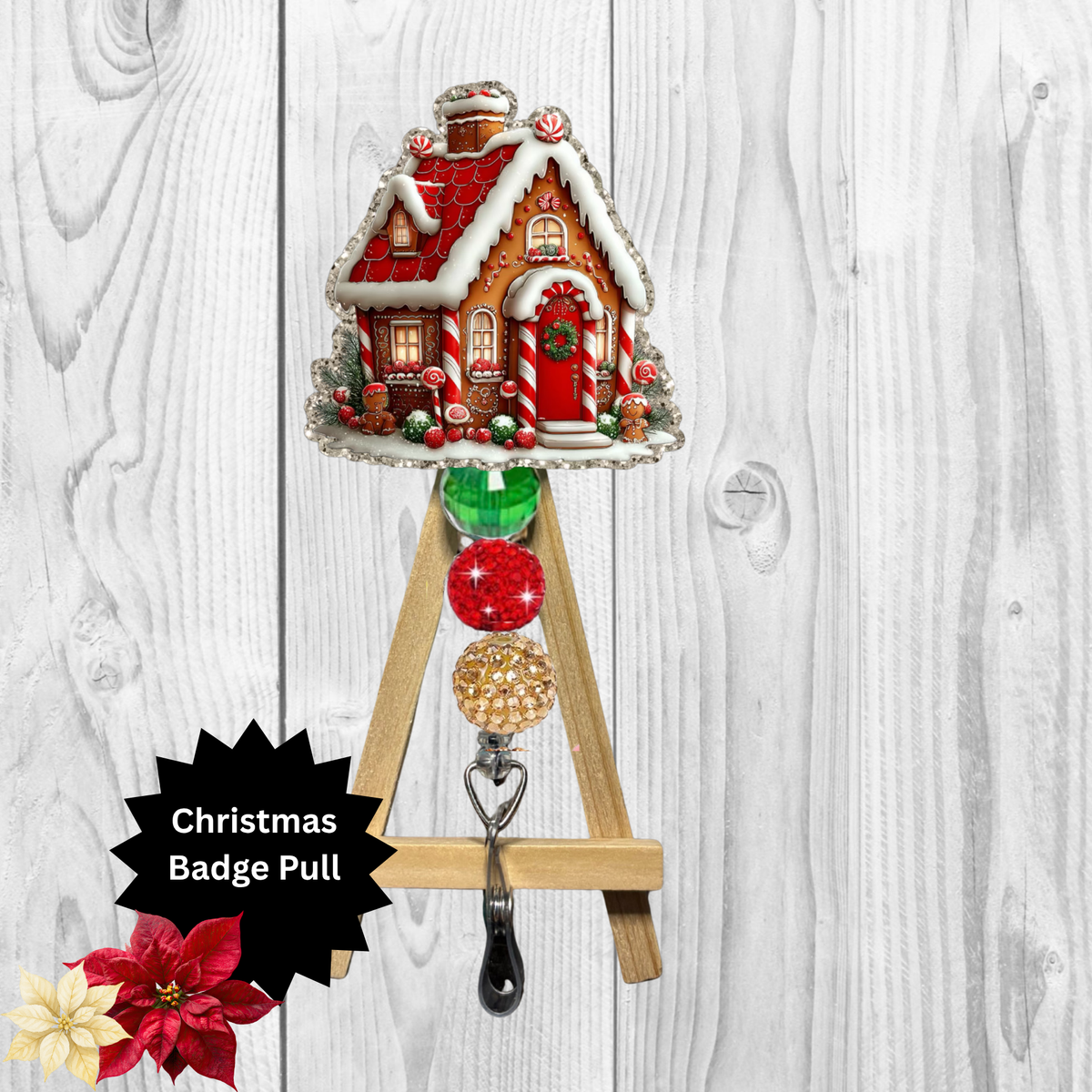 Gingerbread House Glitter Badge Pull | Badge Reel TheCraftNook