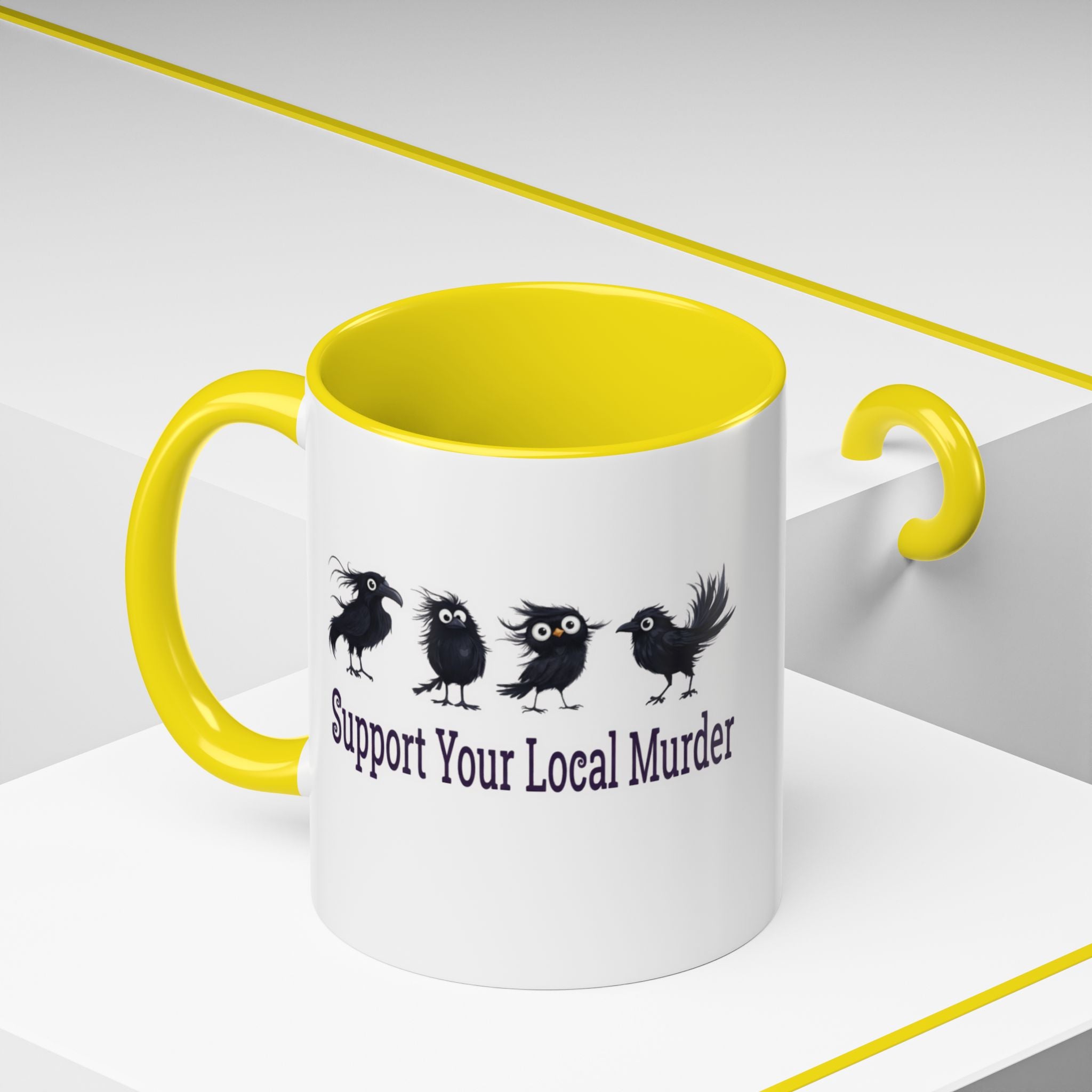Local Murder Accent Coffee Mug — Cute Crow Flock "Not A Real Murder" Illustration