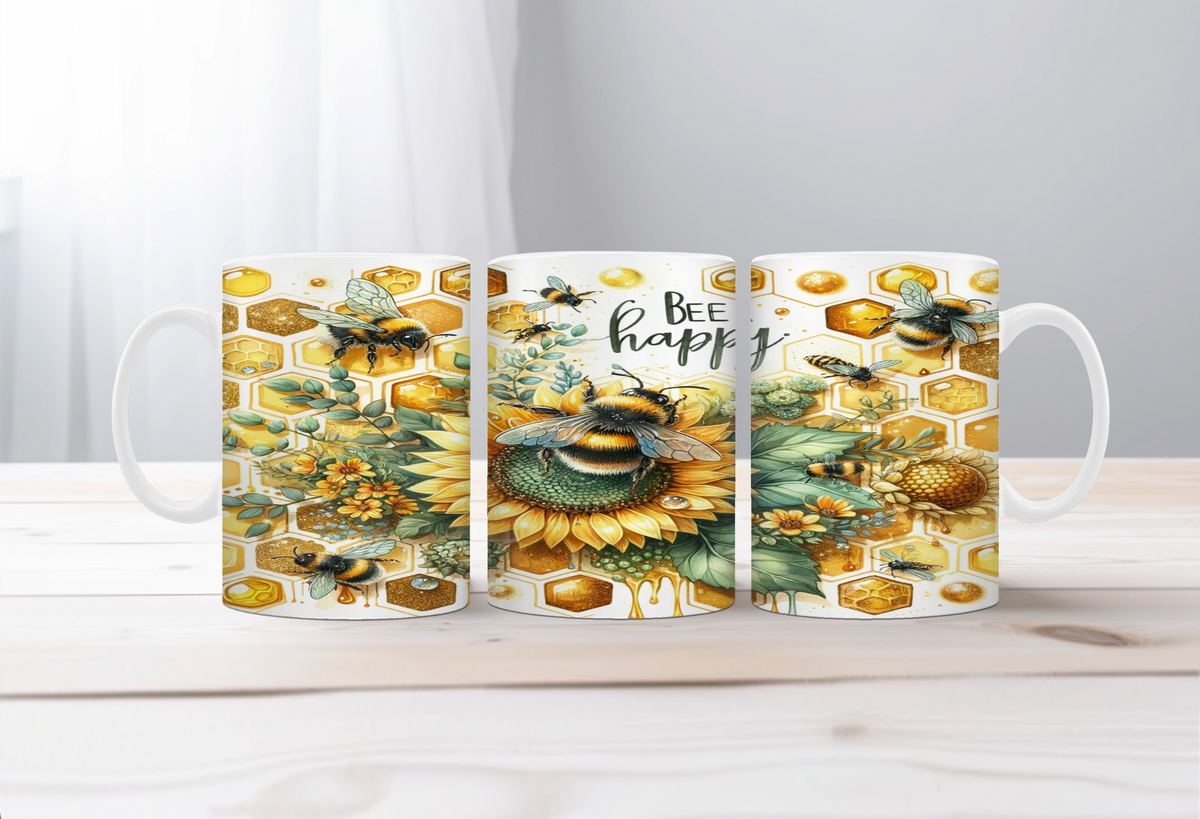 Buzzing Into the Day Honeybee Coffee Mugs. Two size options. Multiple images to choose. TheCraftNook