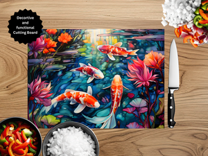 Koi Fish Glass Cutting Board - Tempered Glass Kitchen Board TheCraftNook