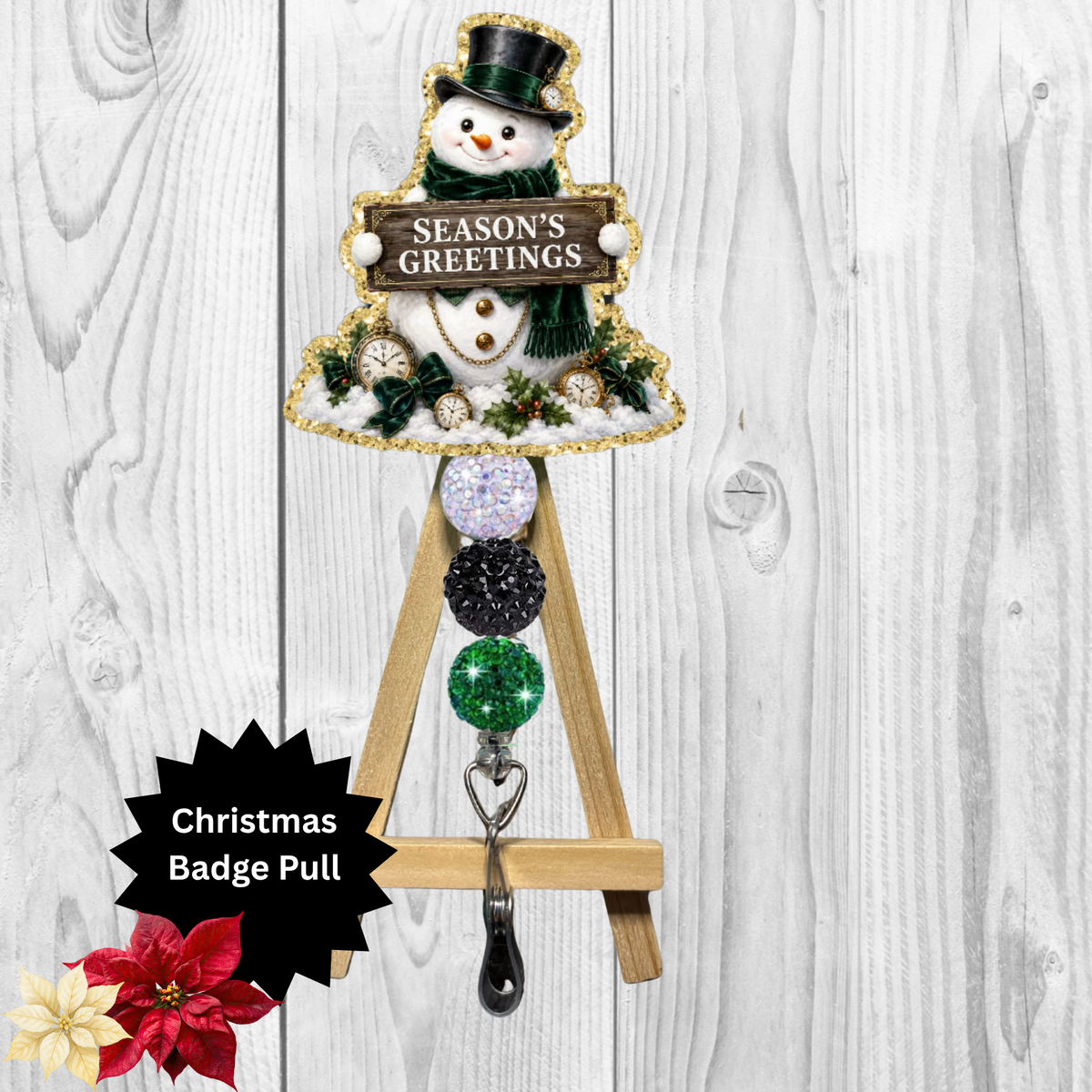 Black Top Hat Snowman Glitter Badge Pull | Badge Reel TheCraftNook