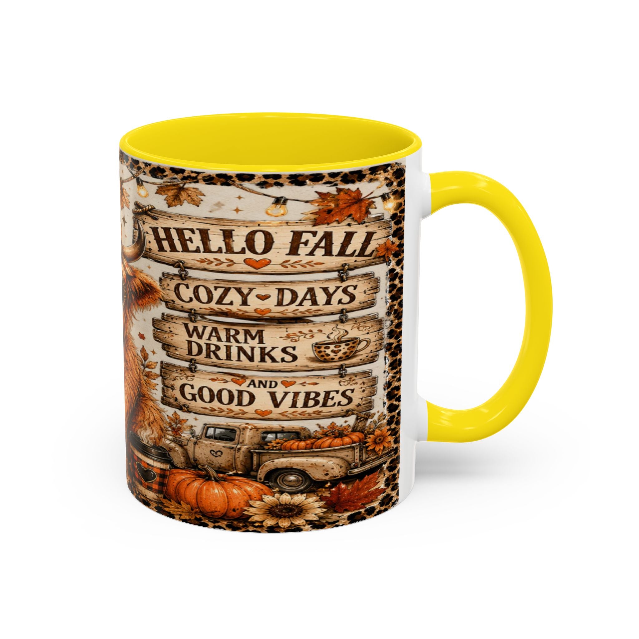 Hello Fall Accent Coffee Mug — Cozy Days, Warm Drinks & Good Vibes Autumn Mug