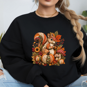 Cozy Vibes Patchwork Squirrel Sweatshirt | Fleece Crew TheCraftNook