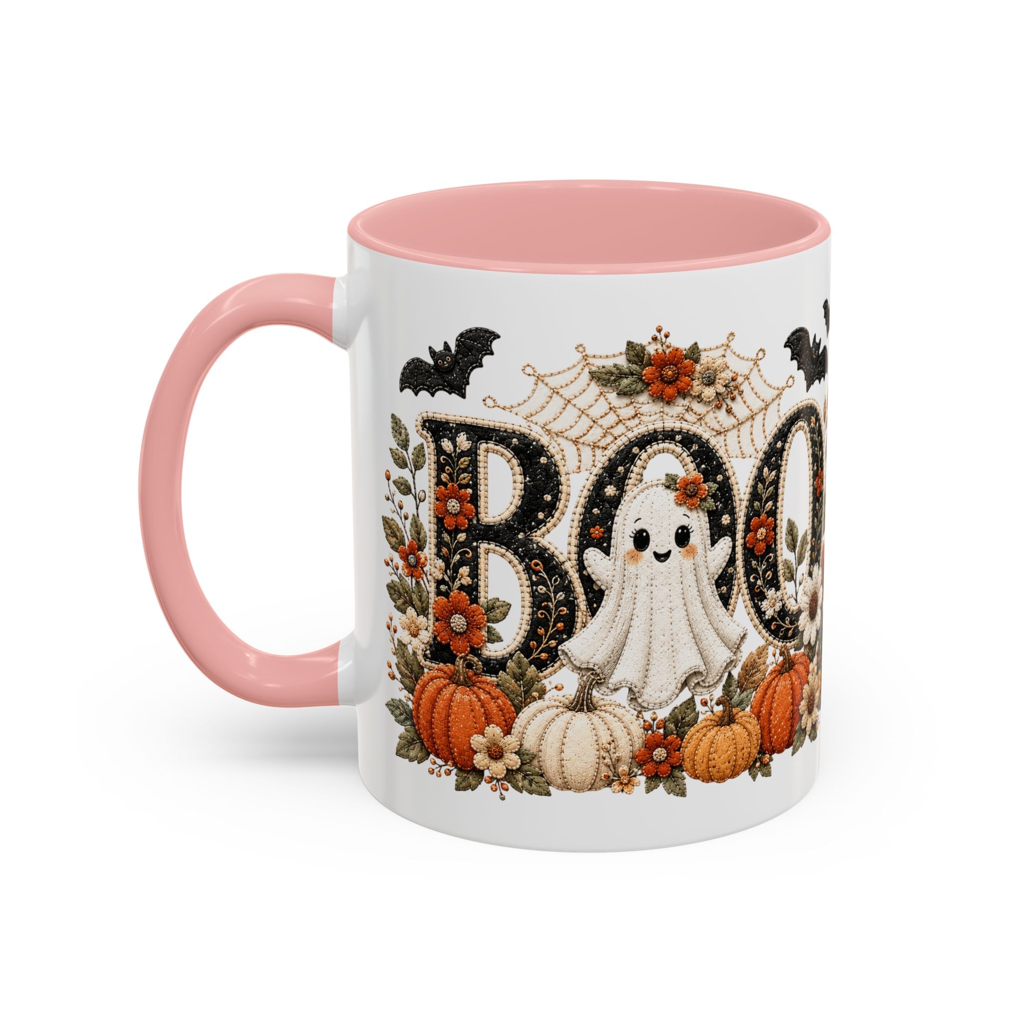 Cute Boo Coffee Mug — Cute Ghost, Pumpkins & Autumn Floral Accent Mug (11oz)