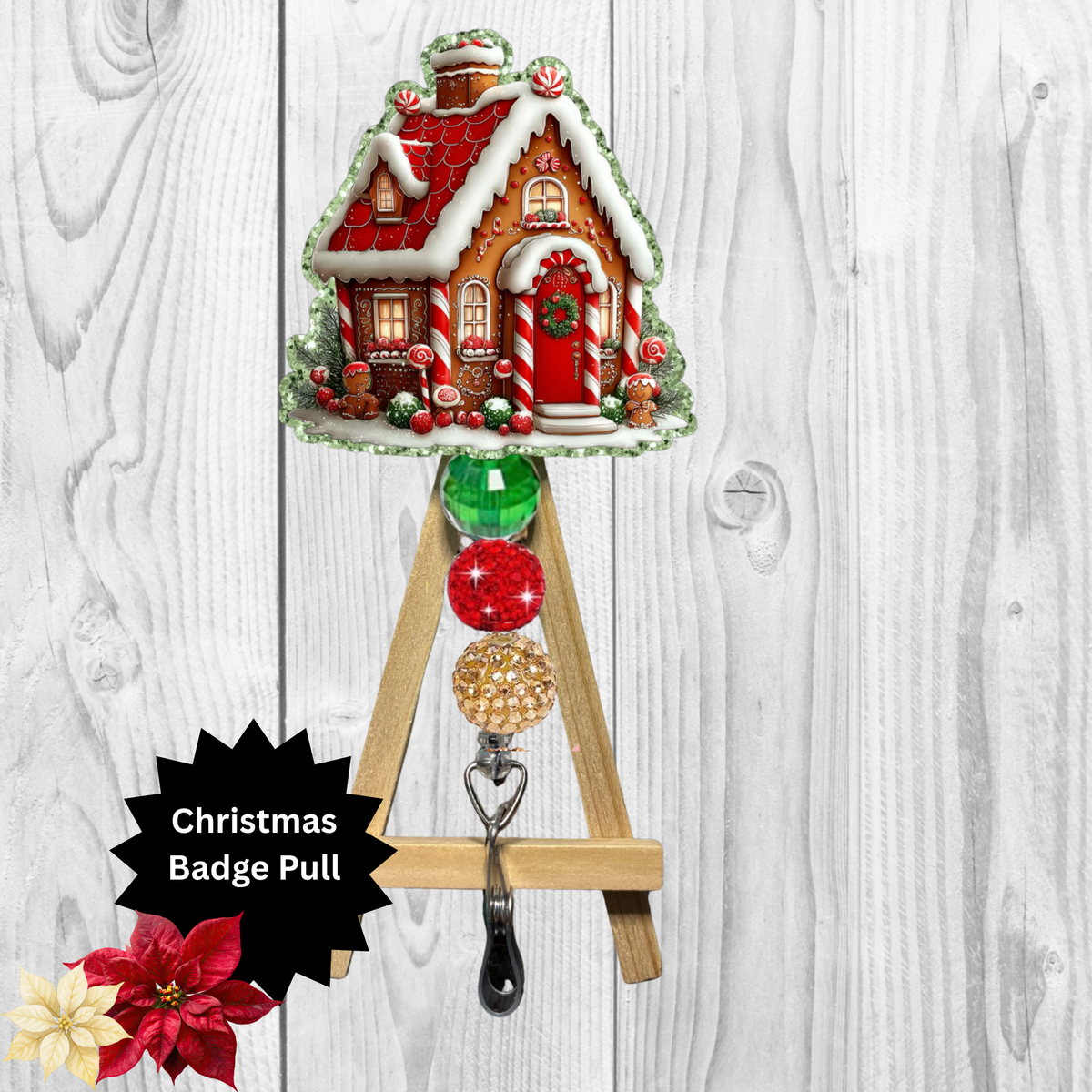 Gingerbread House Glitter Badge Pull | Badge Reel TheCraftNook
