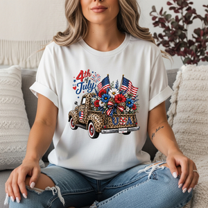 4th of July Cheetah Truck Graphic Tee TheCraftNook