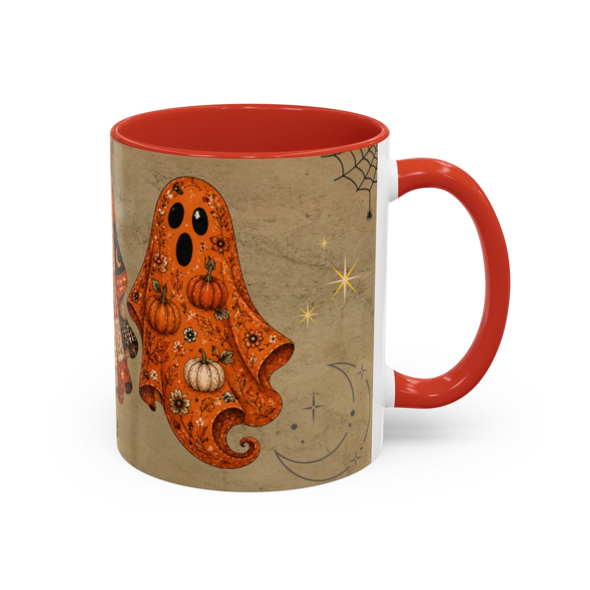 Preppy Ghost Halloween Patchwork Ghost Coffee Mug — Spooky Vintage Accent Ceramic Mug (11/15oz)