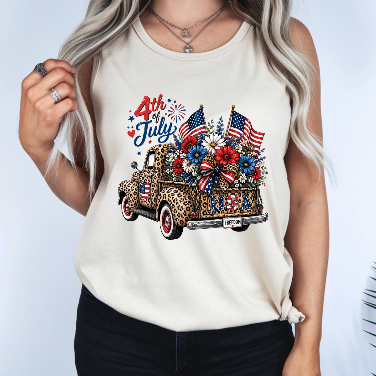 4th of July Cheetah Truck Tank Top TheCraftNook