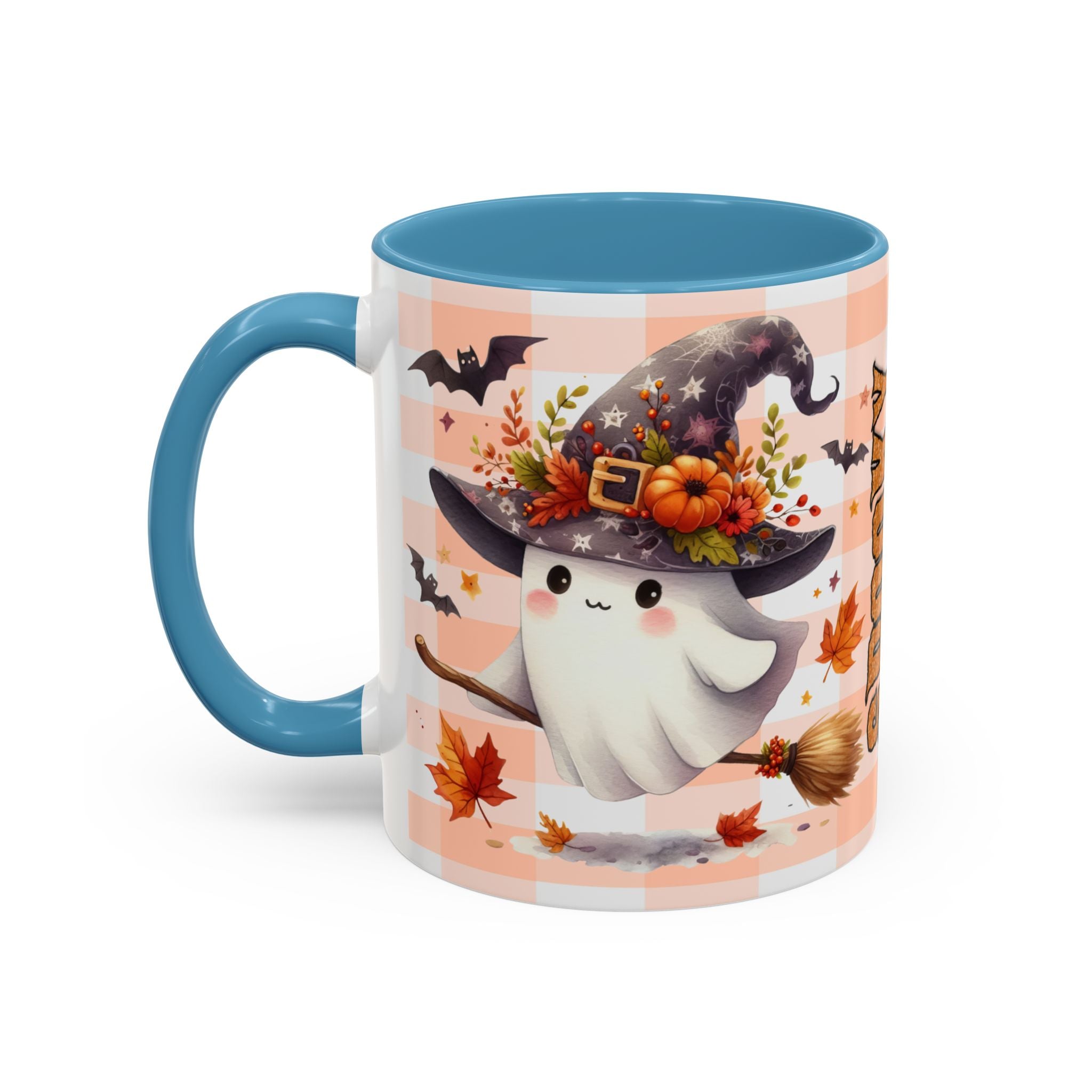 Spooky Season Accent Coffee Mug — Cute Halloween Ghost with Pumpkins (11/15oz)
