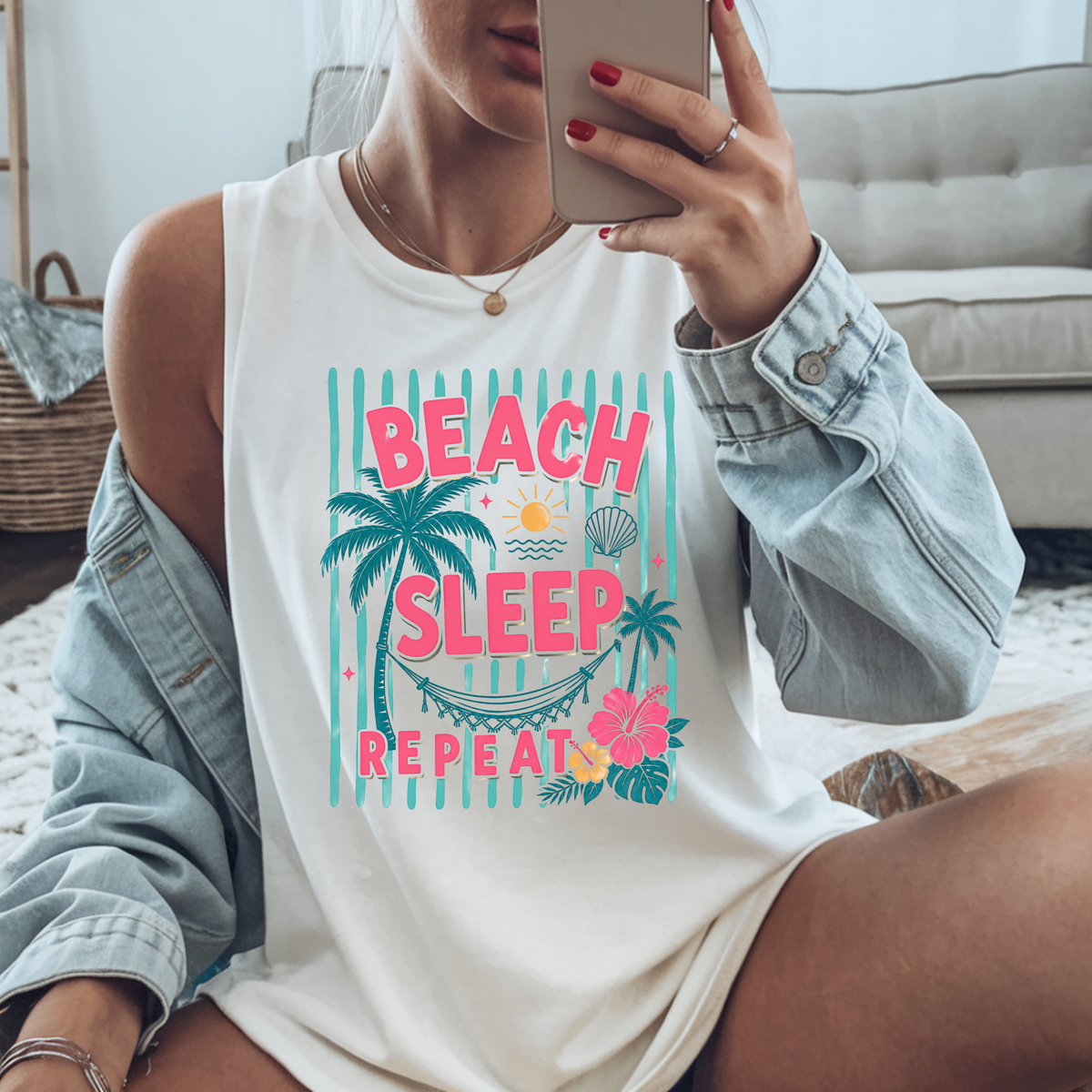 Beach Sleep Repeat Garment-Dyed Tank Top TheCraftNook