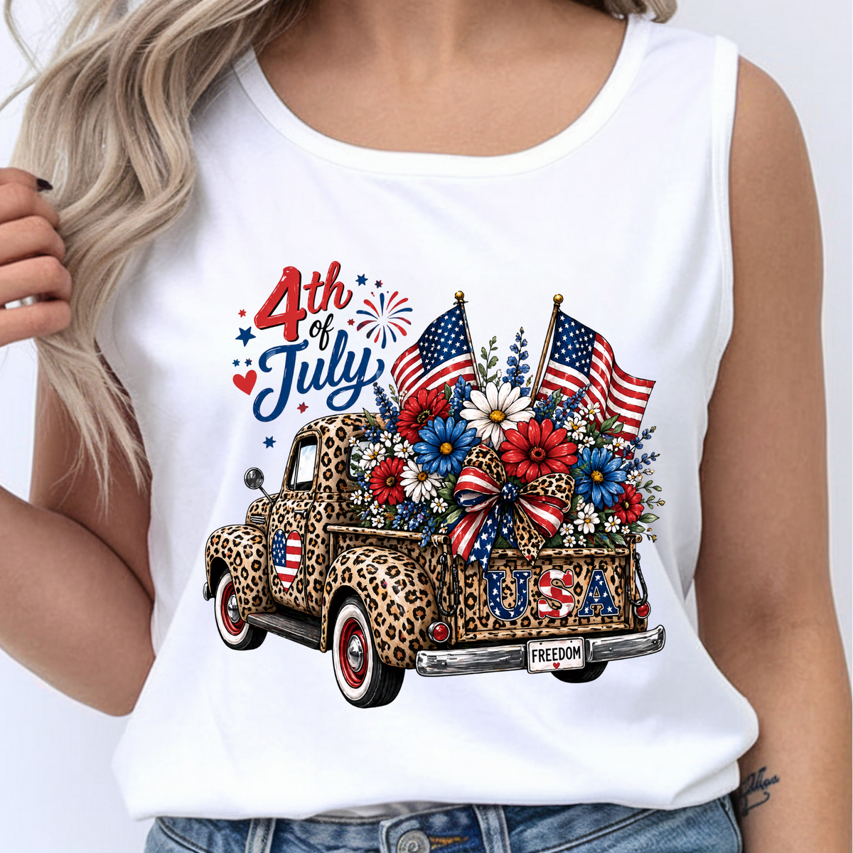 4th of July Cheetah Truck Tank Top TheCraftNook