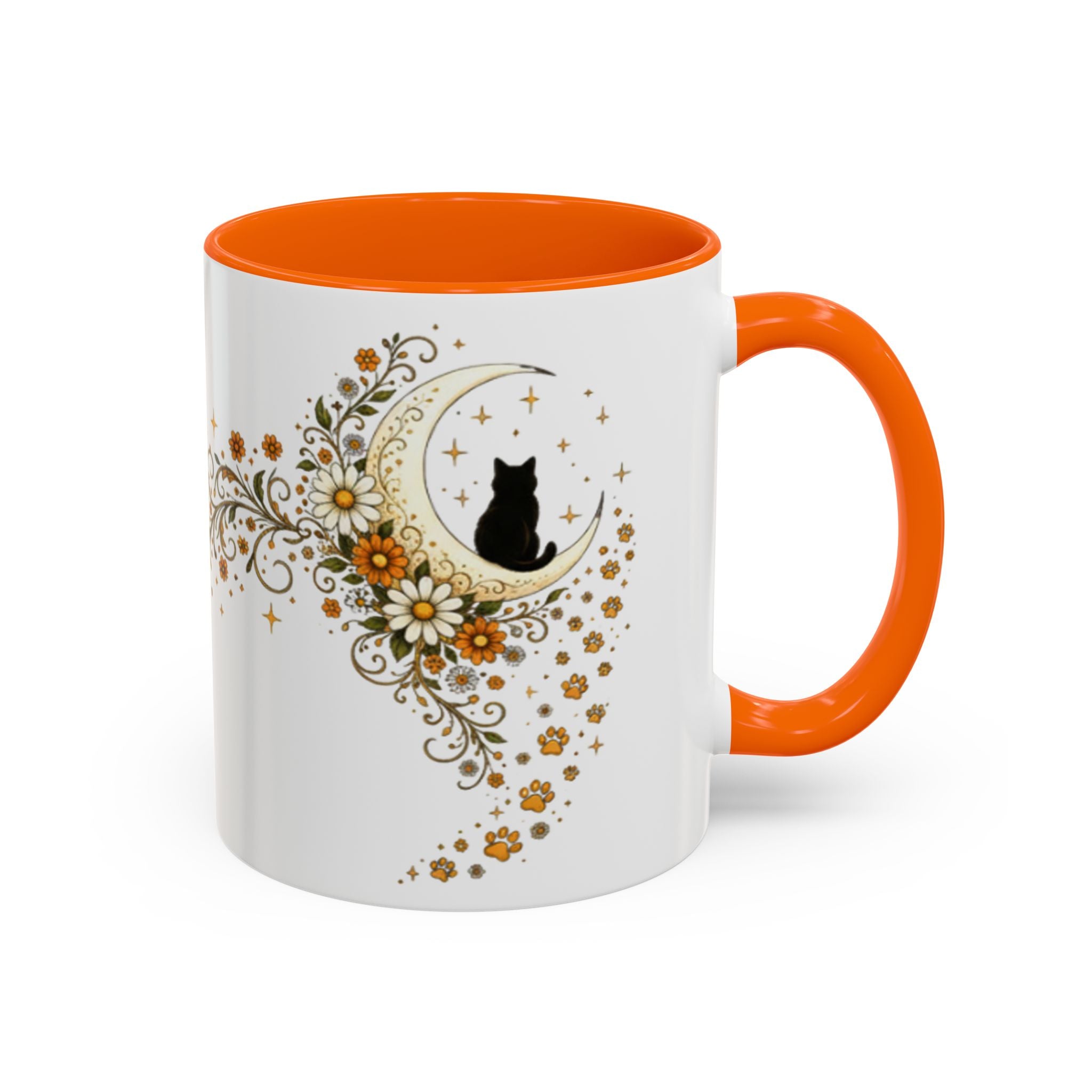 Purranormal Activity Accent Coffee Mug — Black Cat Crescent Moon Floral 11/15oz