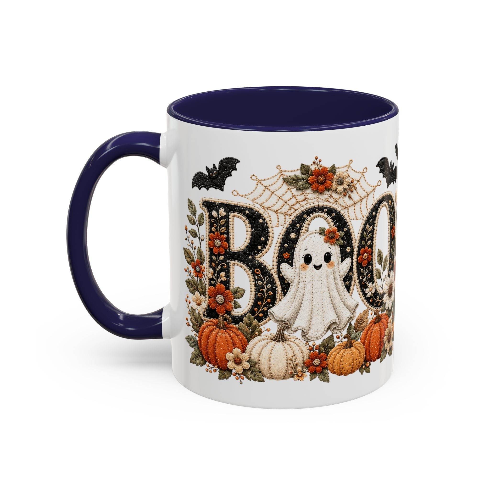 Cute Boo Coffee Mug — Cute Ghost, Pumpkins & Autumn Floral Accent Mug (11oz)