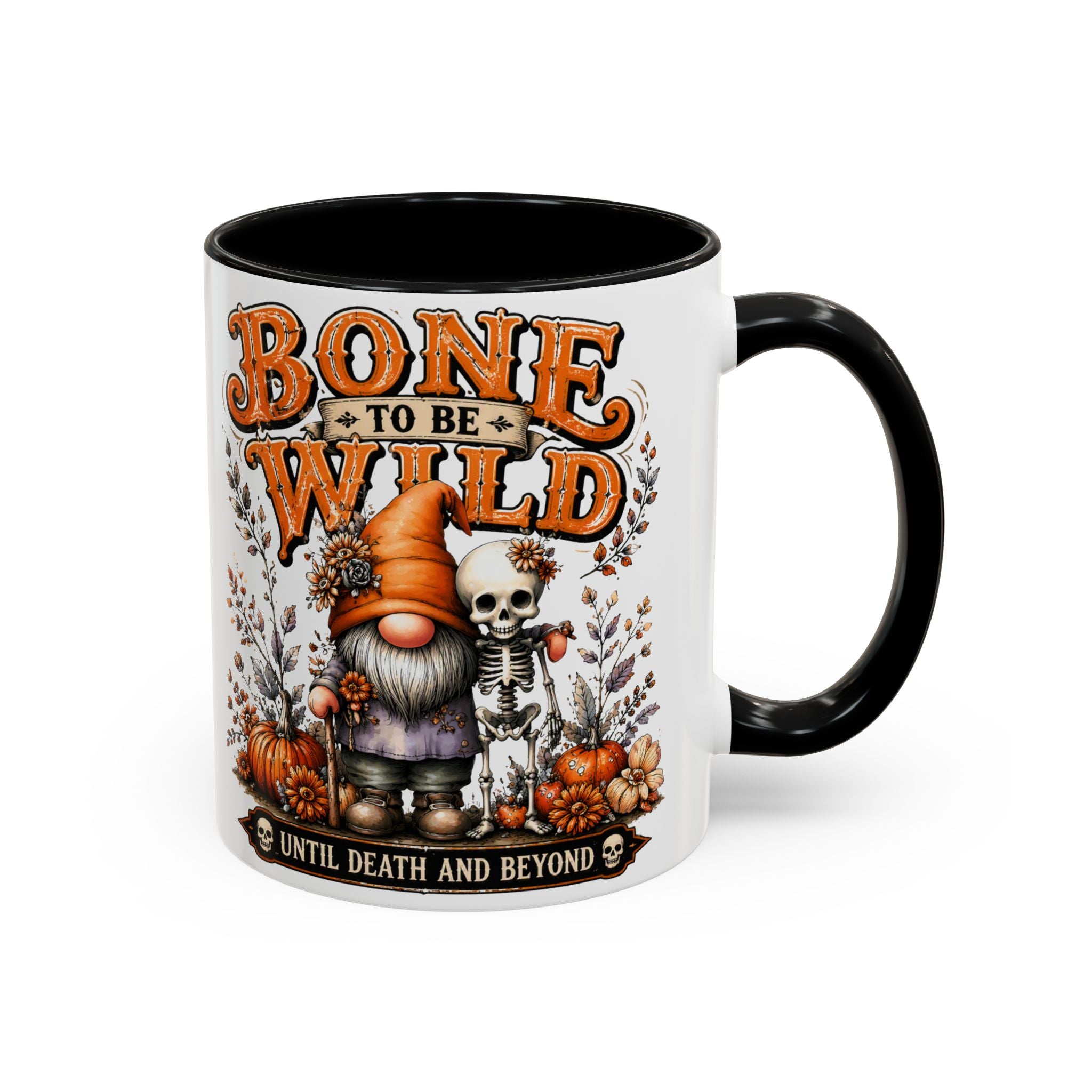 Bone to Be Wild Coffee Mug — Halloween Pumpkin Gnome & Skeleton Accent Mug (11/15oz)