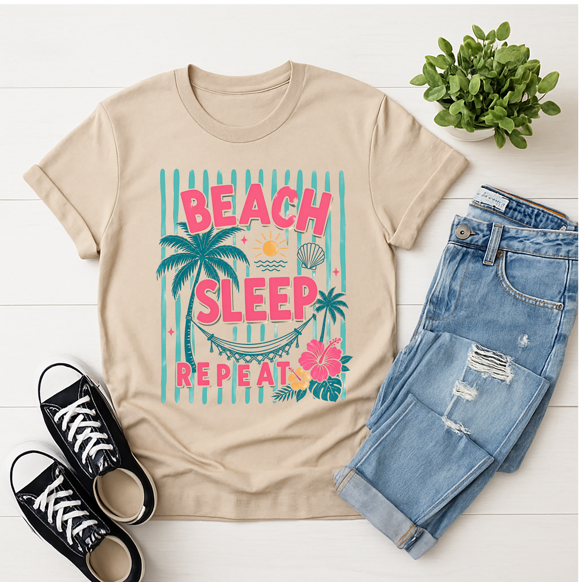 Beach Sleep Repeat Graphic Tee TheCraftNook