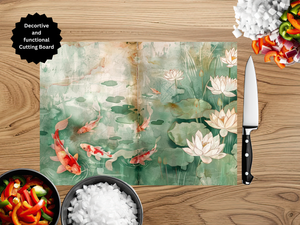 Koi Fish Glass Cutting Board - Tempered Glass Kitchen Board TheCraftNook