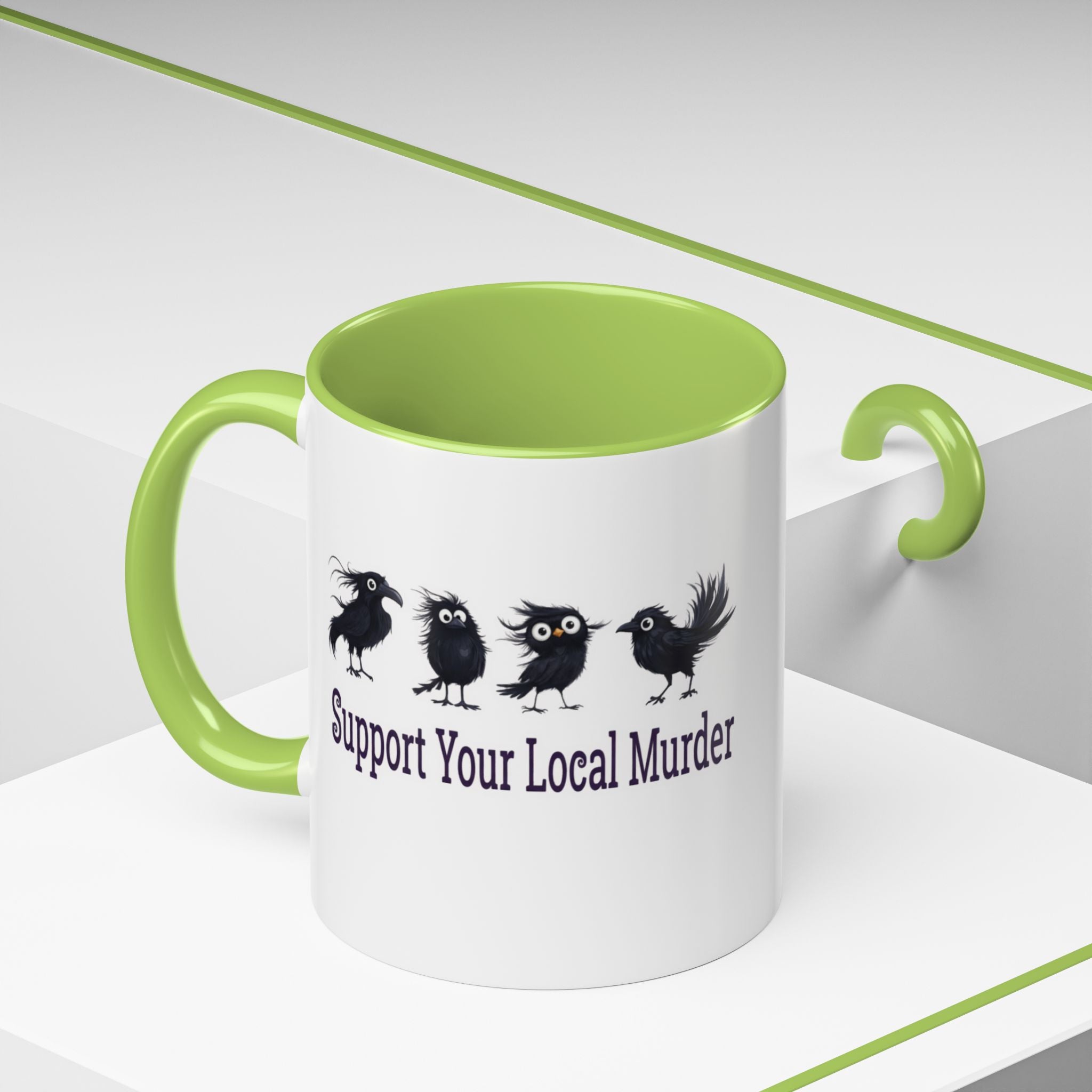 Local Murder Accent Coffee Mug — Cute Crow Flock "Not A Real Murder" Illustration