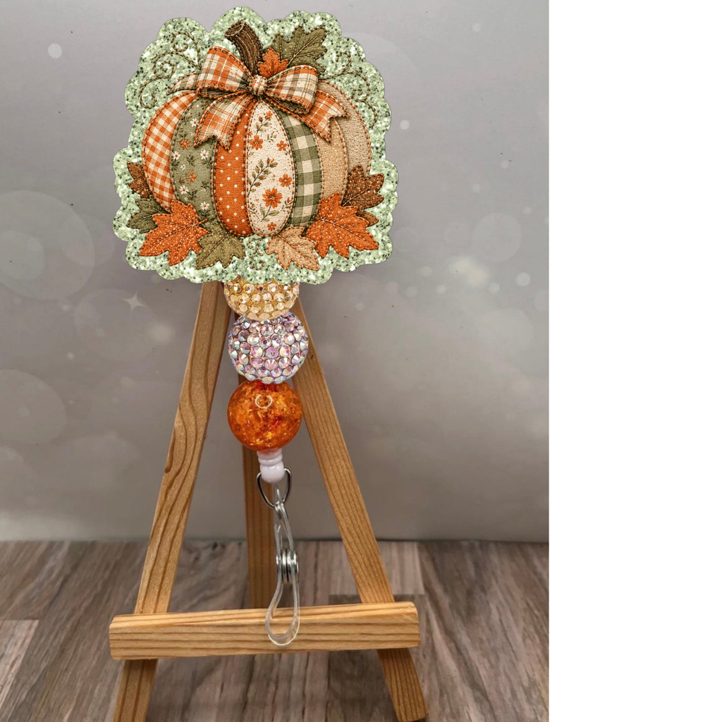 Patchwork Pumpkin Badge Pull