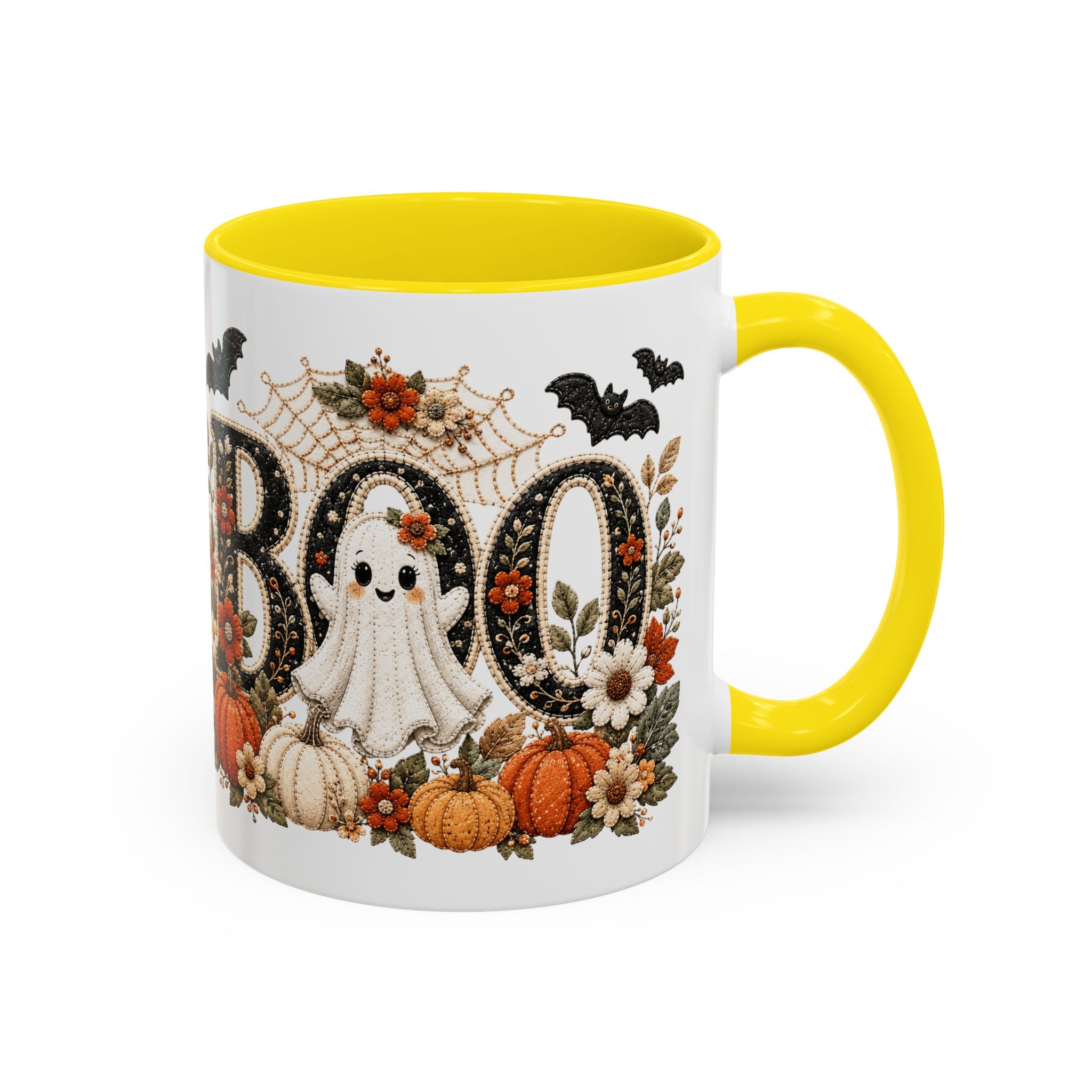 Cute Boo Coffee Mug — Cute Ghost, Pumpkins & Autumn Floral Accent Mug (11oz)