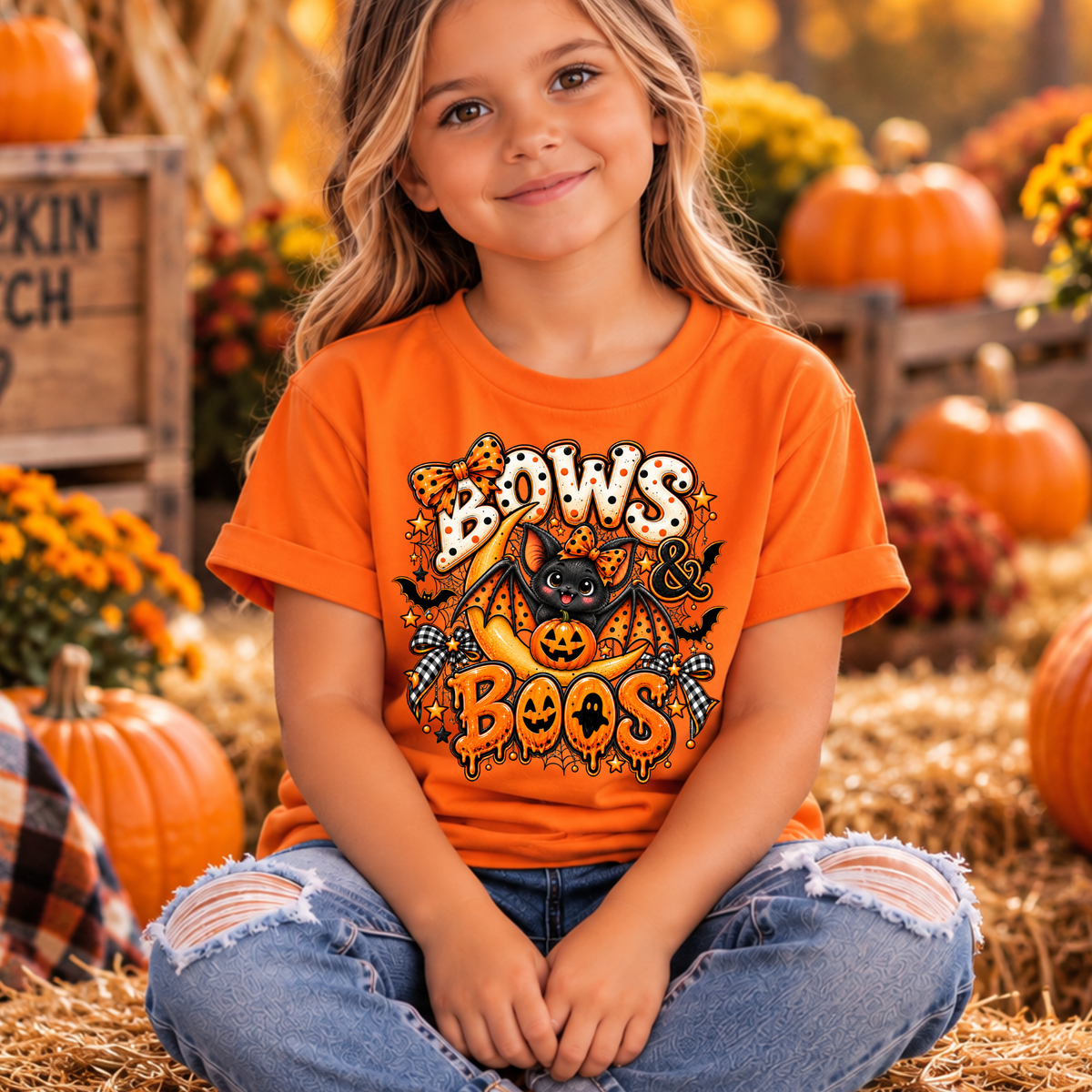 Kids Bows & Boos Halloween Youth T-Shirt TheCraftNook