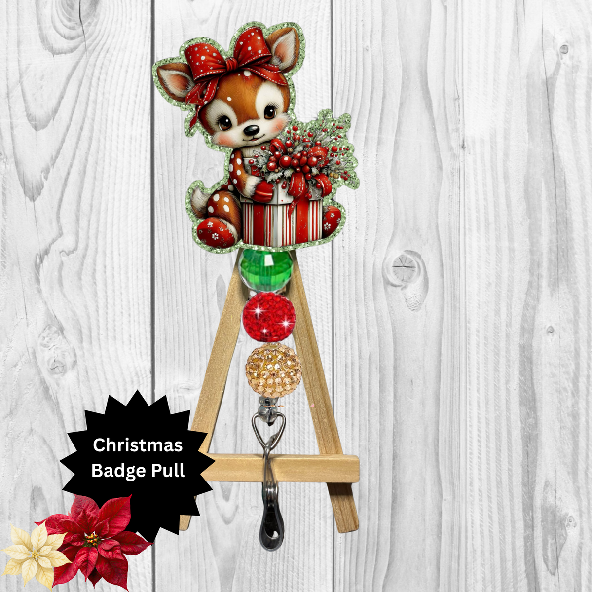 Cute Reindeer Glitter Badge Pull | Badge Reel TheCraftNook