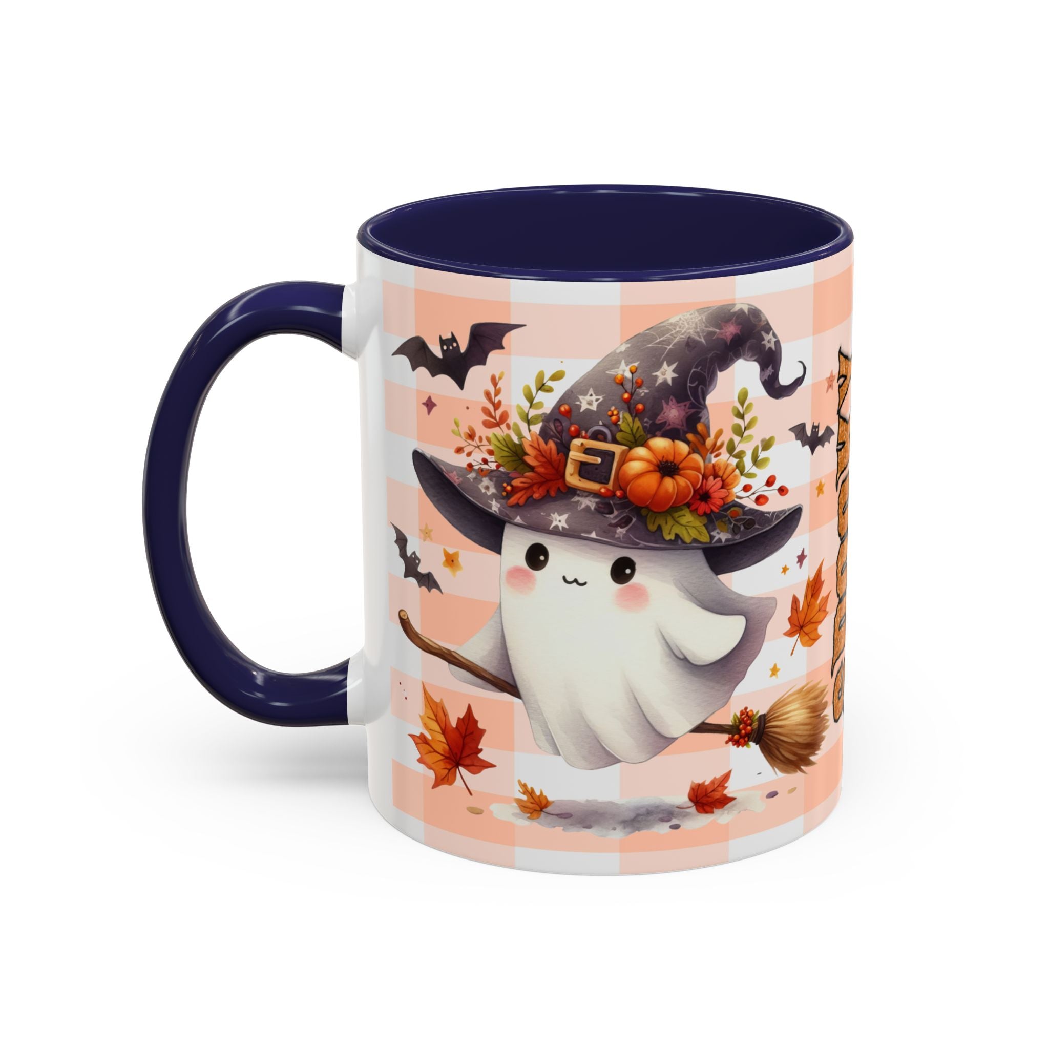 Spooky Season Accent Coffee Mug — Cute Halloween Ghost with Pumpkins (11/15oz)