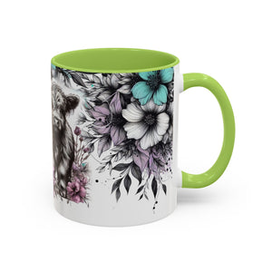 Highland Cow Floral Accent Coffee Mug — Cute Rustic Farmhouse Kitchen Gift Printify