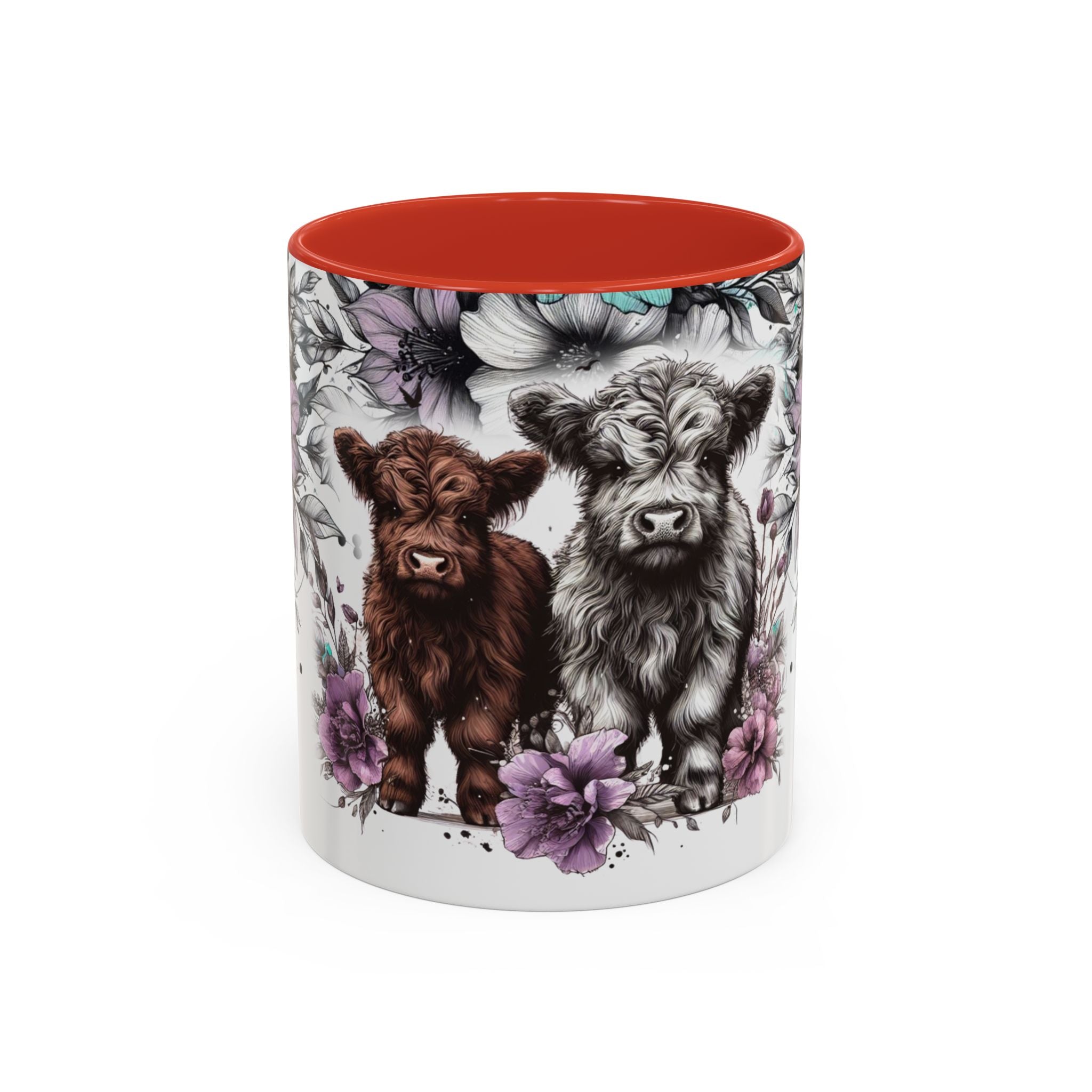 Highland Cow Floral Accent Coffee Mug — Cute Rustic Farmhouse Kitchen Gift