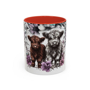 Highland Cow Floral Accent Coffee Mug — Cute Rustic Farmhouse Kitchen Gift Printify