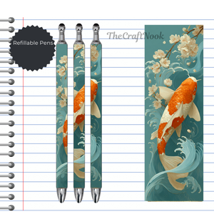 Koi Fish Refillable Pens, multiple options and Images available. TheCraftNook