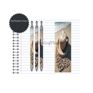 Caffeine & Creativity Refillable Pens, multiple options and Images available. TheCraftNook