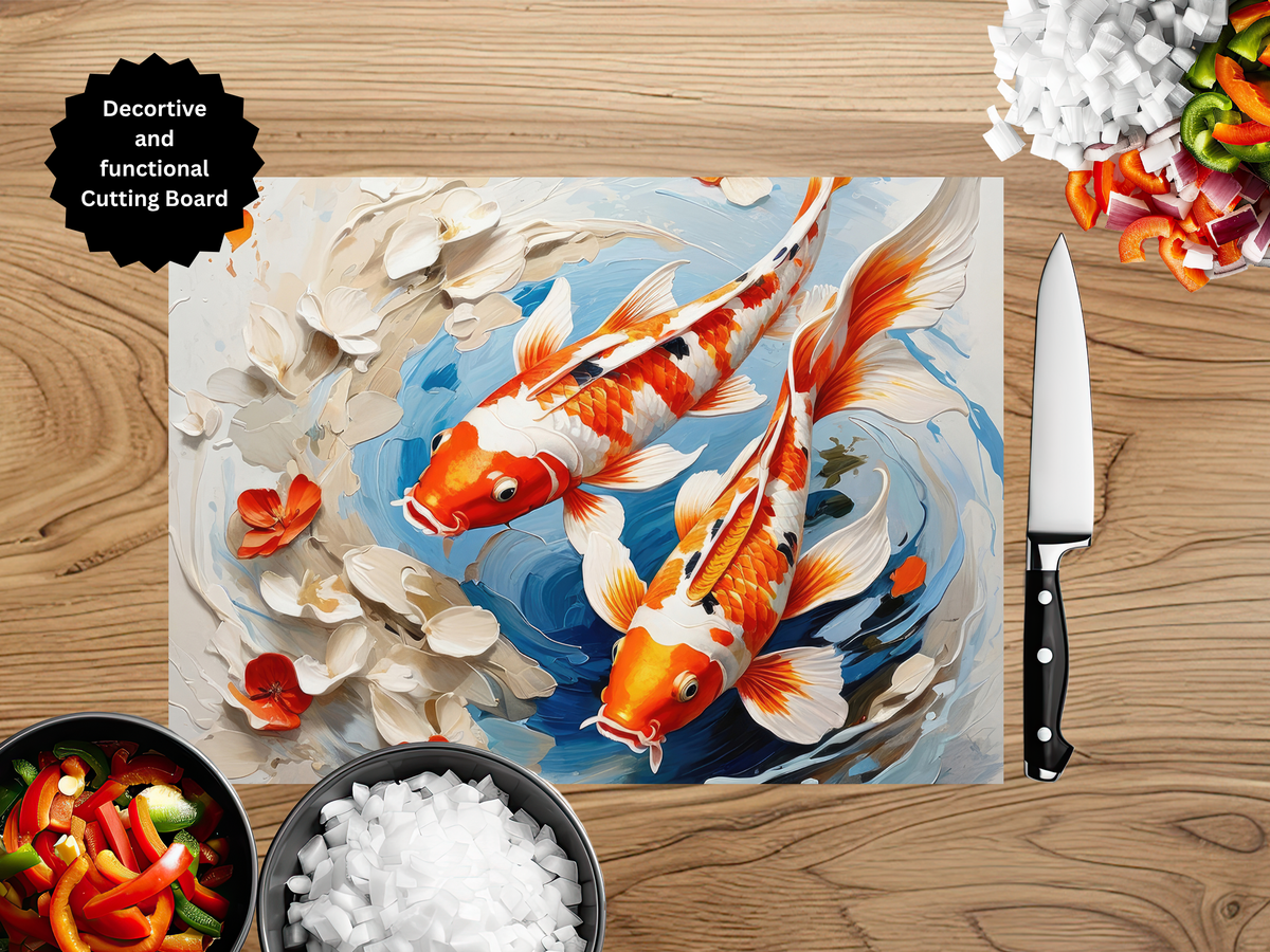 Koi Fish Glass Cutting Board - Tempered Glass Kitchen Board TheCraftNook