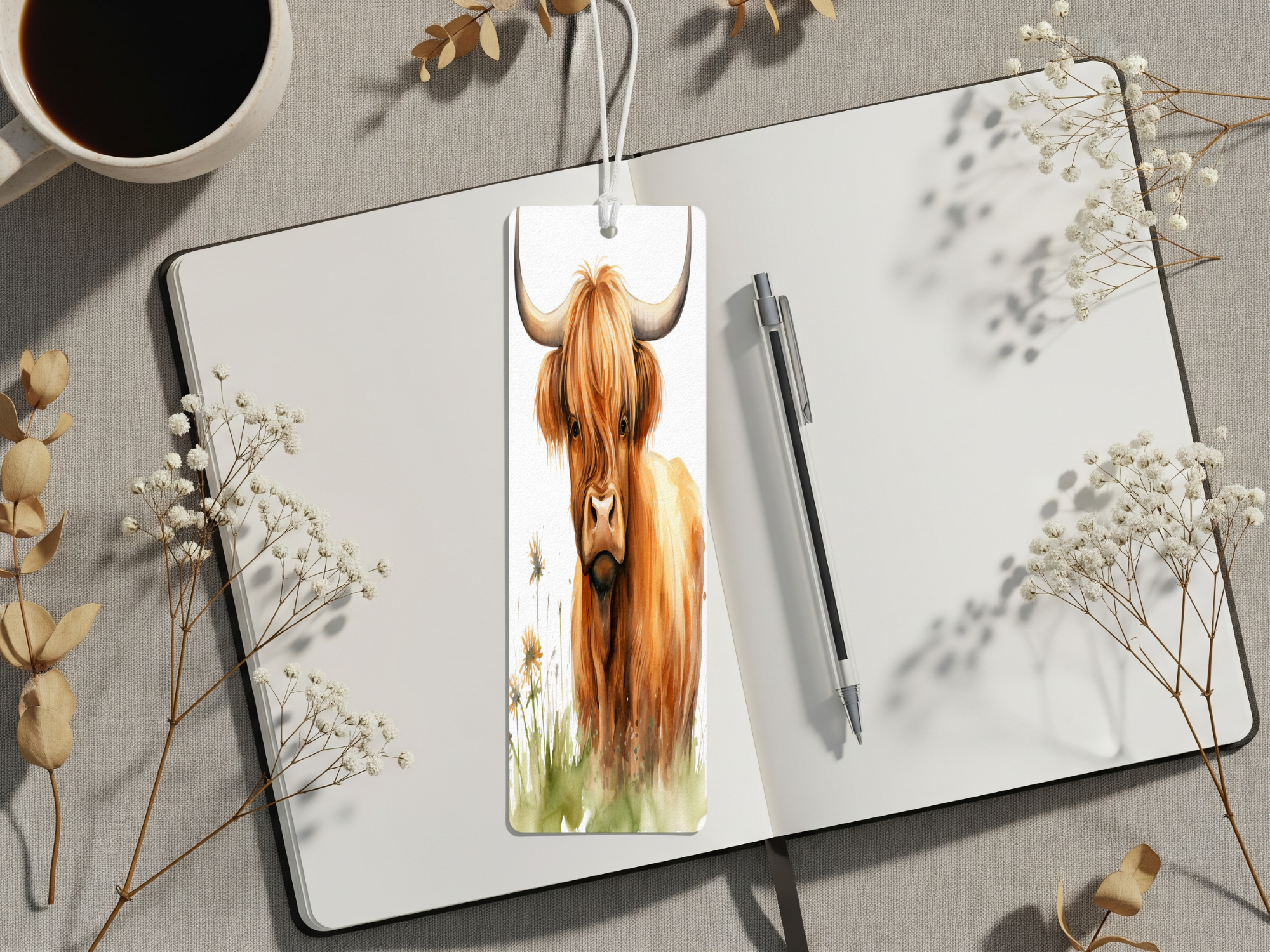 Highland cow metal bookmarks featuring vibrant colors and charming details, perfect for book lovers.