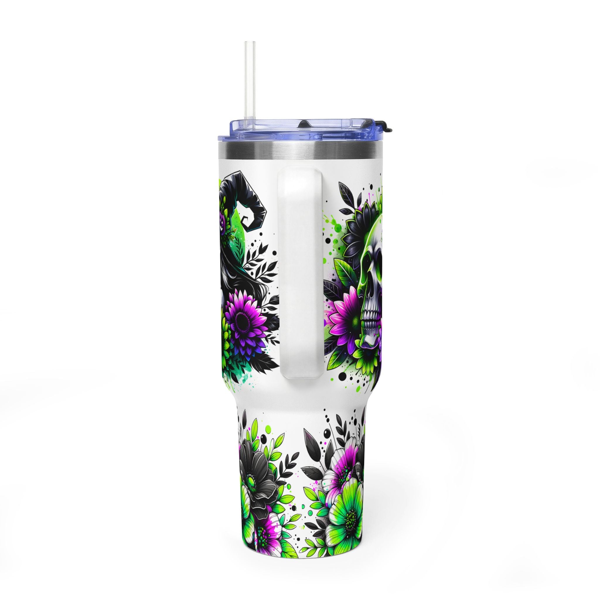 40oz Halloween Skull Tumbler — Floral Pumpkin Vacuum Travel Cup