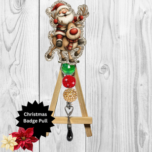 Santa and Rudolph Glitter Badge Pull | Badge Reel TheCraftNook