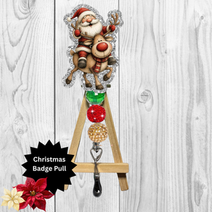 Santa and Rudolph Glitter Badge Pull | Badge Reel TheCraftNook