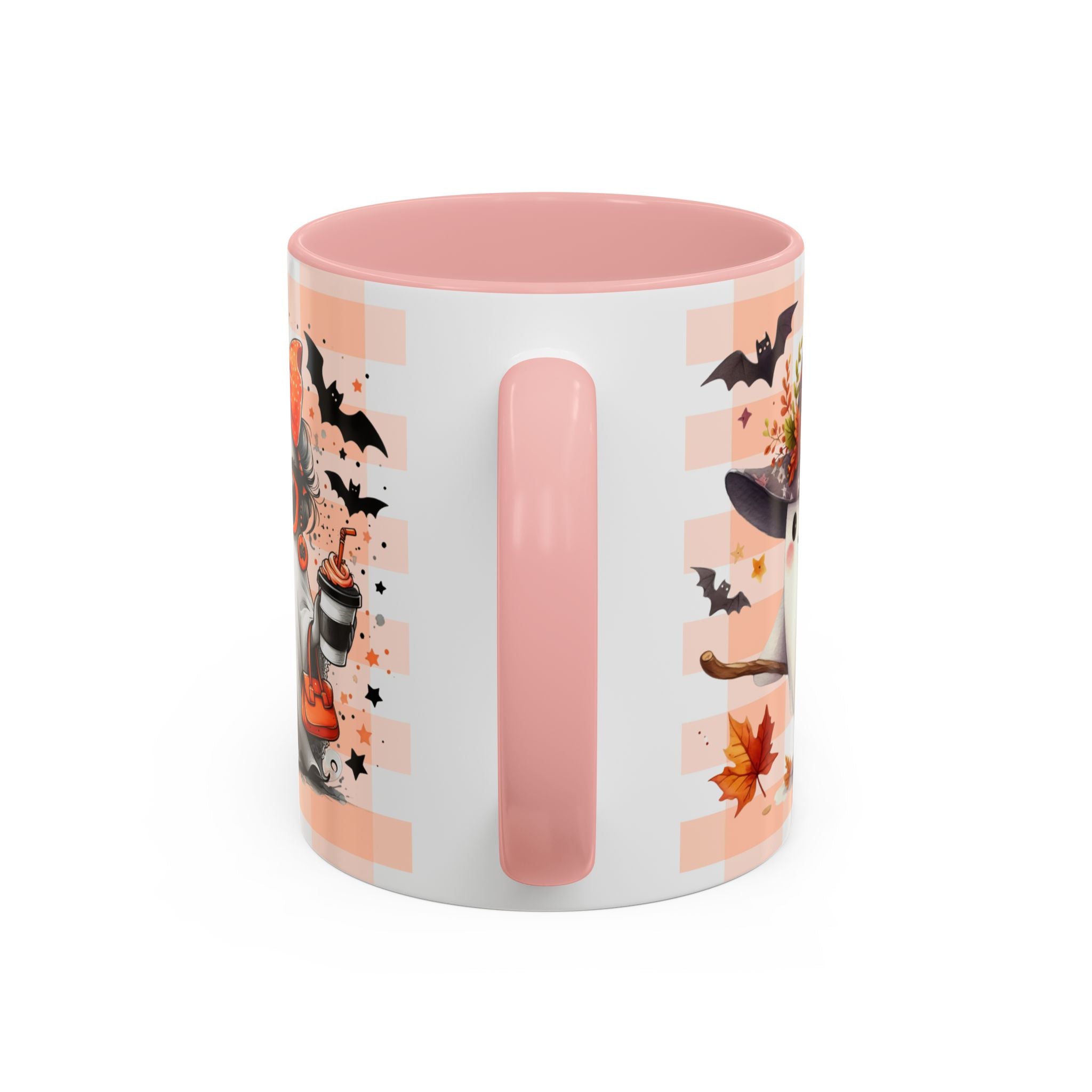 Spooky Season Accent Coffee Mug — Cute Halloween Ghost with Pumpkins (11/15oz)