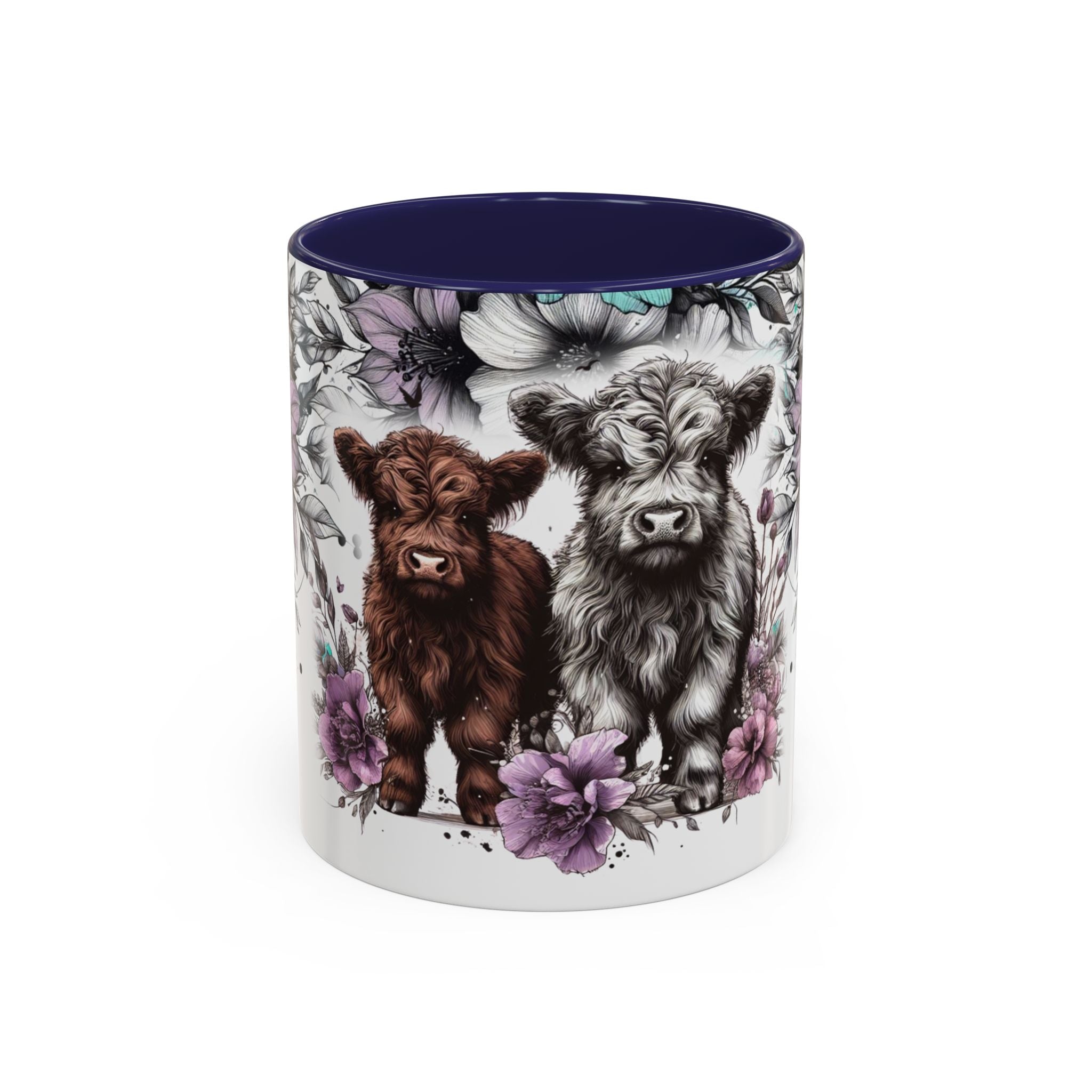 Highland Cow Floral Accent Coffee Mug — Cute Rustic Farmhouse Kitchen Gift