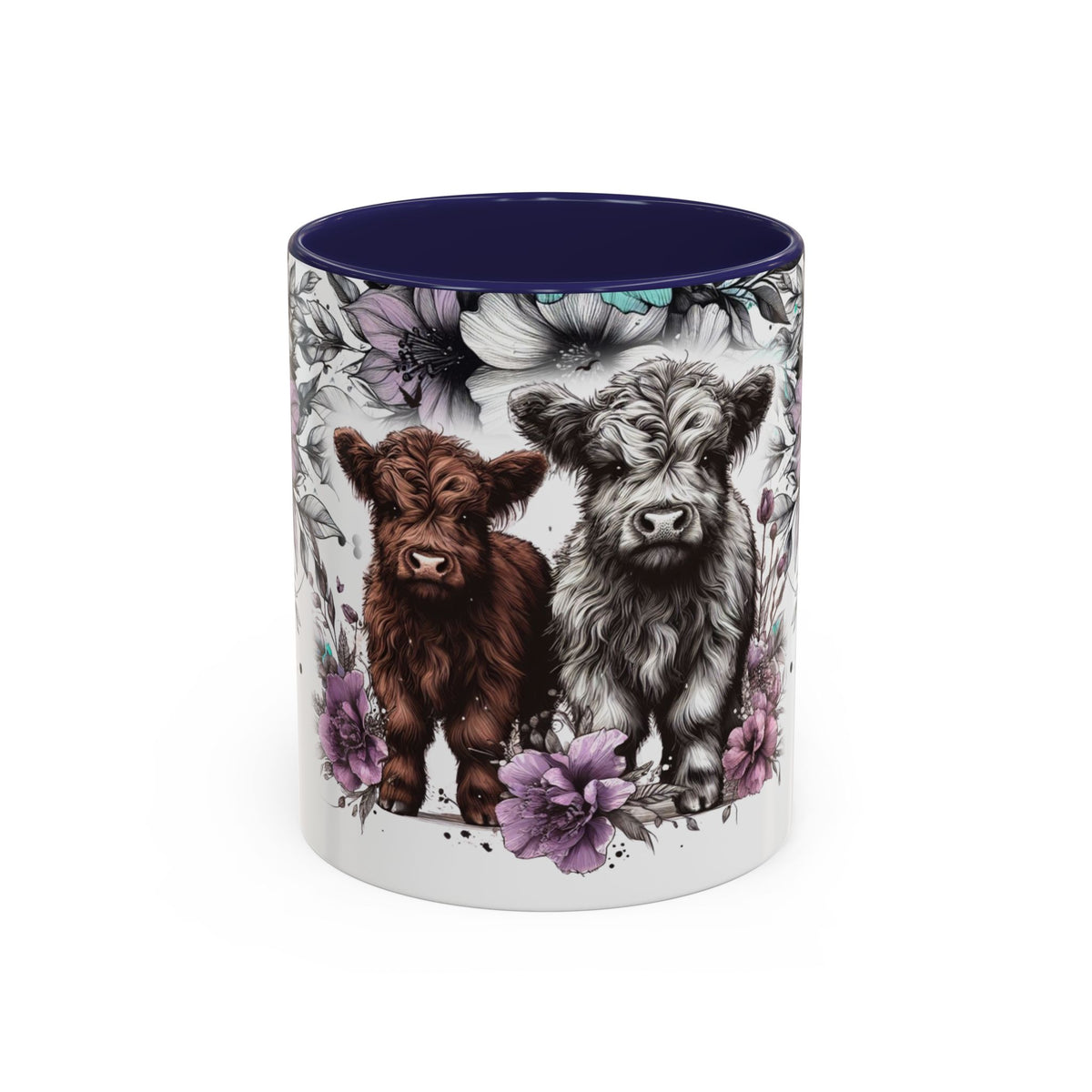 Highland Cow Floral Accent Coffee Mug — Cute Rustic Farmhouse Kitchen Gift Printify