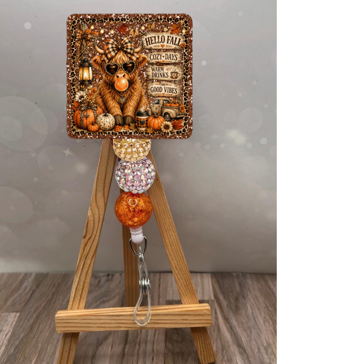 Hello Fall Highland Cow Badge Pull TheCraftNook