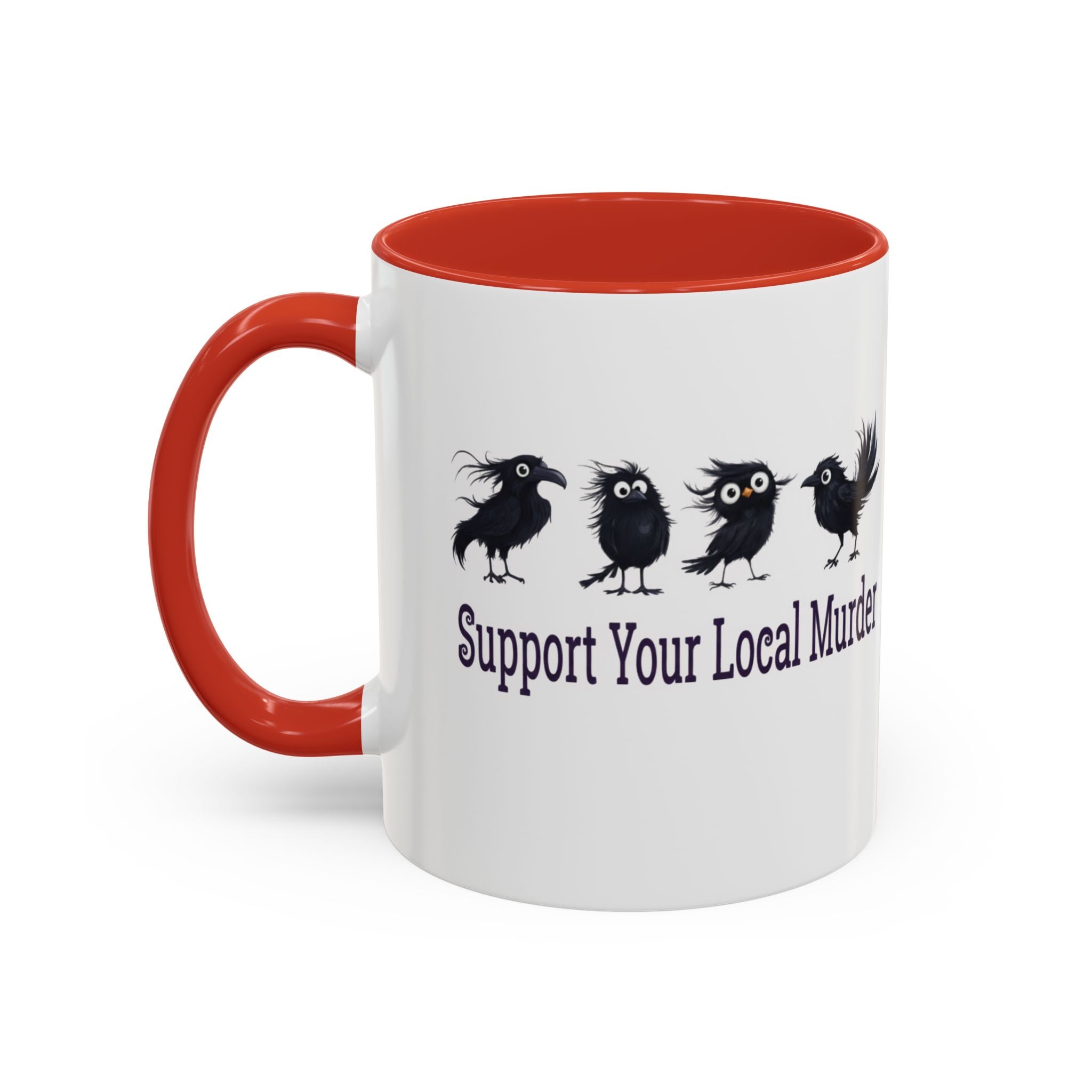 Local Murder Accent Coffee Mug — Cute Crow Flock "Not A Real Murder" Illustration