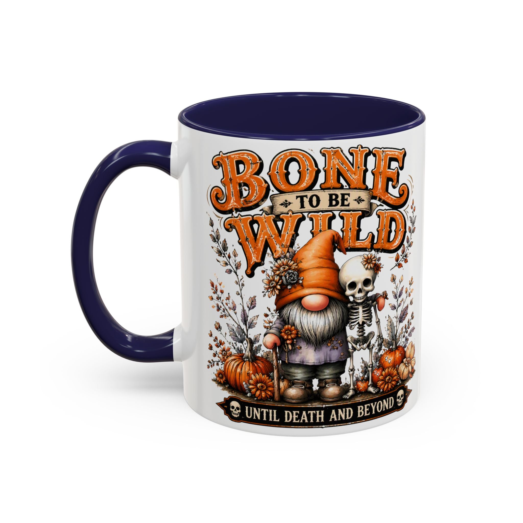 Bone to Be Wild Coffee Mug — Halloween Pumpkin Gnome & Skeleton Accent Mug (11/15oz)