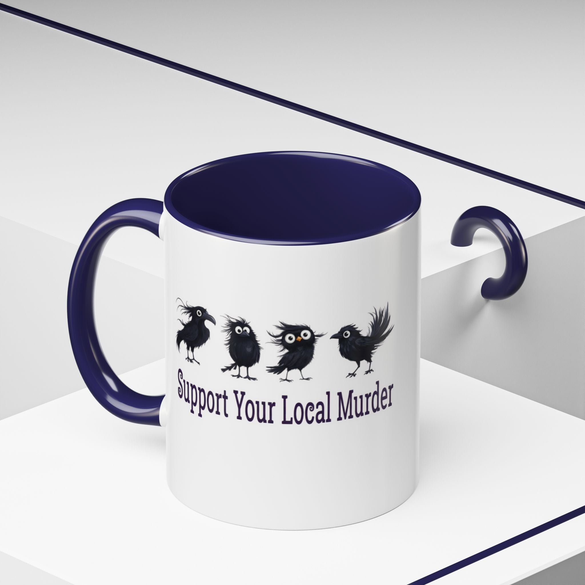 Local Murder Accent Coffee Mug — Cute Crow Flock "Not A Real Murder" Illustration